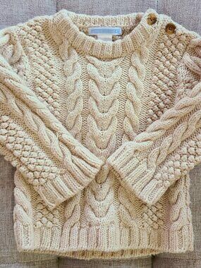 Janie and Jack Unisex Wool Blend Cream Cable Knit Sweater Size 12-18 Mos Buttons